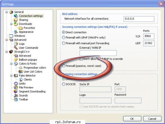 posibil ca esti sa te pui pasiv intrand in setari la dc++ sau strong dc...ai optiunea connection
